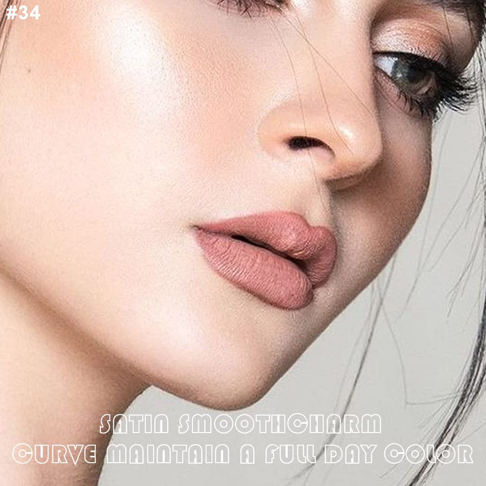 evpct 2Pcs Mauve Nude Neutral Color Lip Liner and Matte Lipstick Makeup Sets Vegan Lipstick Lip Liner and Gloss Set Lip Stain Long Lasting Waterproof 24 34#