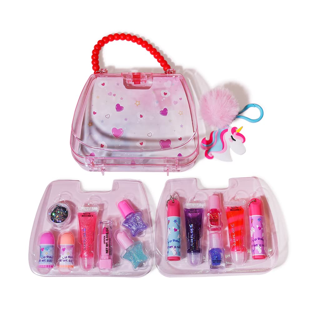 M&U 13Pcs Lip Balm and Nail Polish Gift Set for Kids Age 6-12, Abssorted Favors Moisturizing Lip Care Balm Tubes for Girls and Women, Washable Real Makeup Safe & Non-Toxic