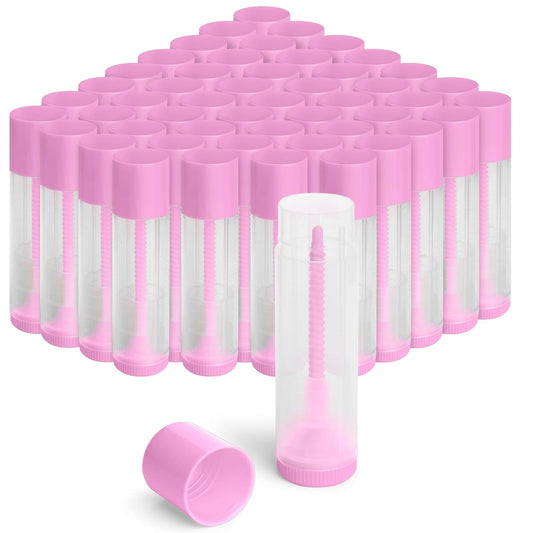 JuLand 50 Pack Empty Lip Balm Containers Bulk 5.5ml - Clear Twist-Up Tubes with Purple Caps, Refillable Chapstick Tube for DIY Lip Balm Making