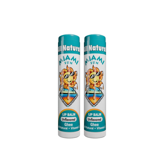 Miami Sun Natural Ghee Lip Balm, Hydrating Lip Treatment with Shea Butter & Beeswax, Organic & Non-Toxic, Best for Dry, Chapped Lips - Moisturizing, Healing, Chemical-Free Lip Repair (2 Pcs, Natural)