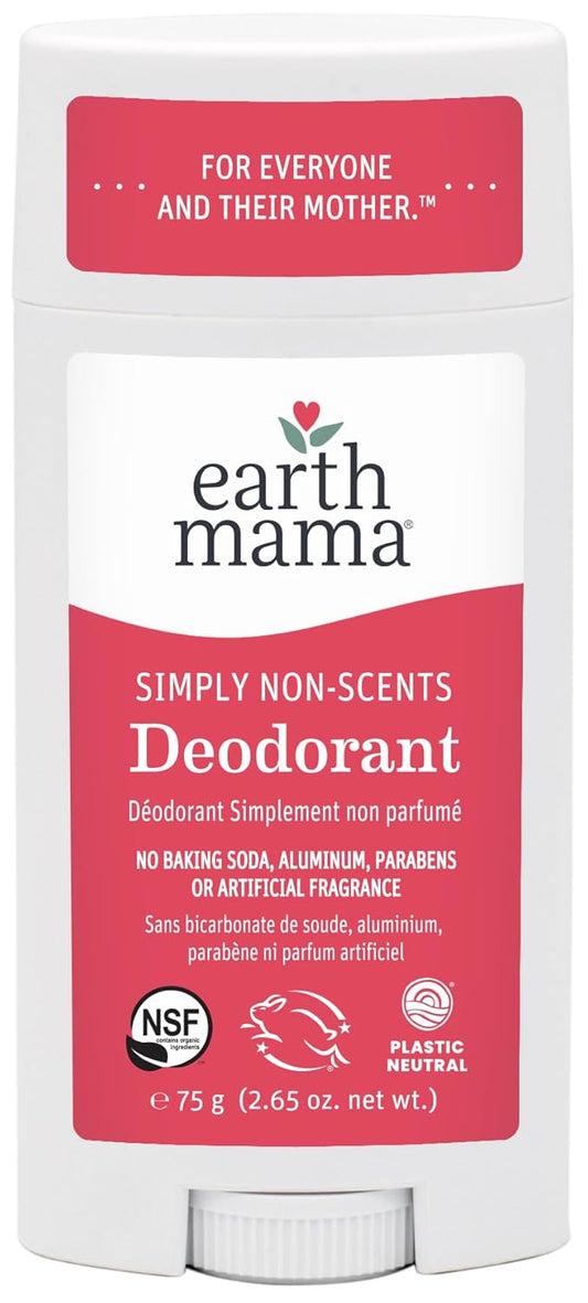 Earth Mama Simply Non-Scents Deodorant | Fragrance-free + Safe for Sensitive Skin, Pregnancy and Breastfeeding, Contains Organic Calendula and Coconut Oil, No Baking Soda or Aluminum, 2.65-Ounce