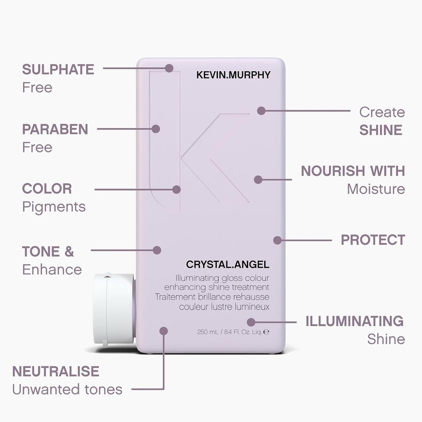 KEVIN.MURPHY CRYSTAL.ANGEL - Colour Shine Hair Treatment - For Colour Gloss - For Coloured or Natural Hair - For Blonde & White Tones - Hair Repair & Shine - 250 mL / 8.4 fl oz