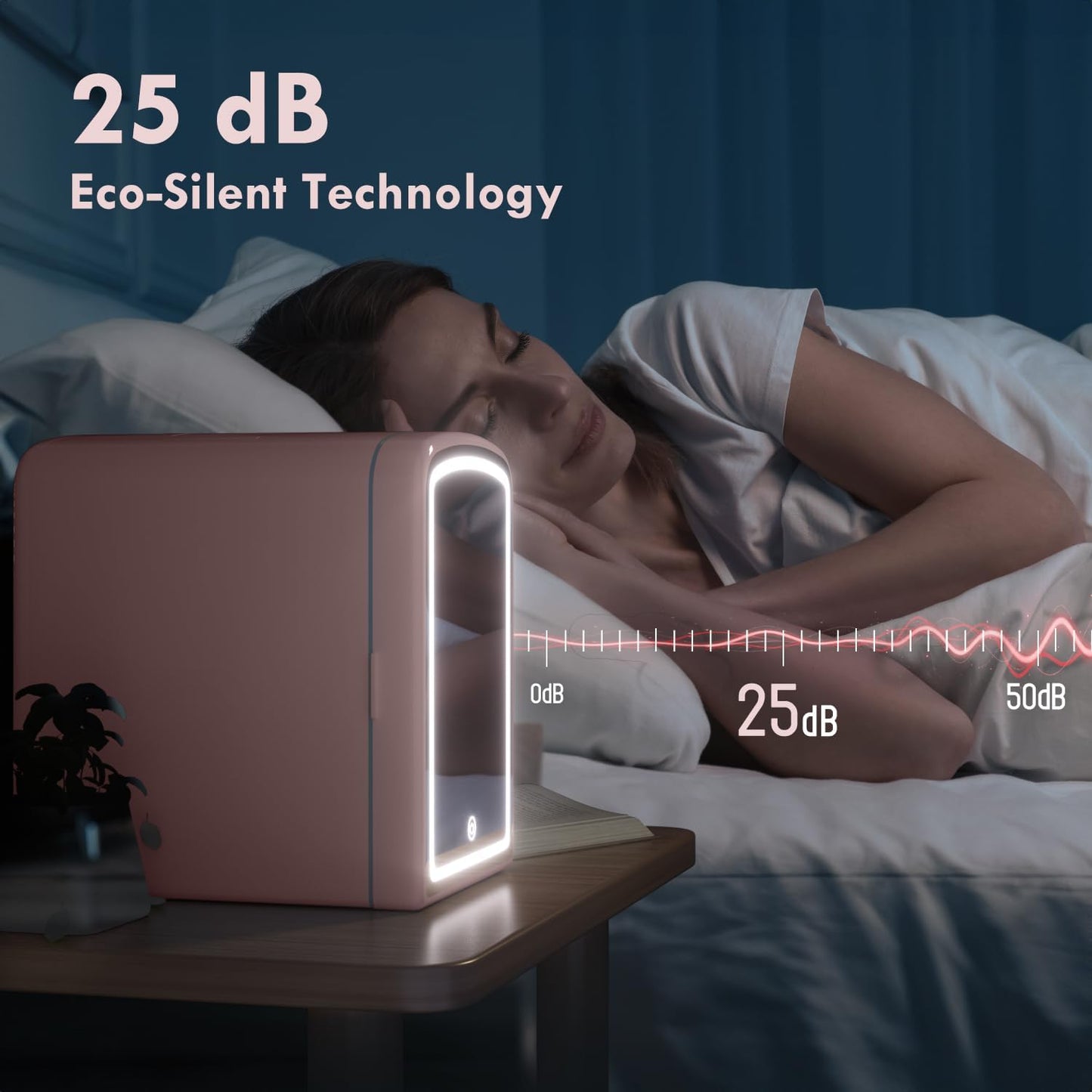 Mini Fridge for Skin Care, 4 Liter Portable Small Fridge with Dimmable LED Mirror, Hot or Cold Personal Beauty Refrigerator for Bedroom, Office, Car, Makeup(Pink)