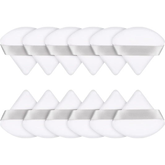 Maitys 12 Pieces Powder Puff Triangle Face Makeup Cosmetic for Loose Powder Soft Body Washable Reusable Foundation Sponge Mineral Wet Dry Makeup Tool for Women(Small,White)