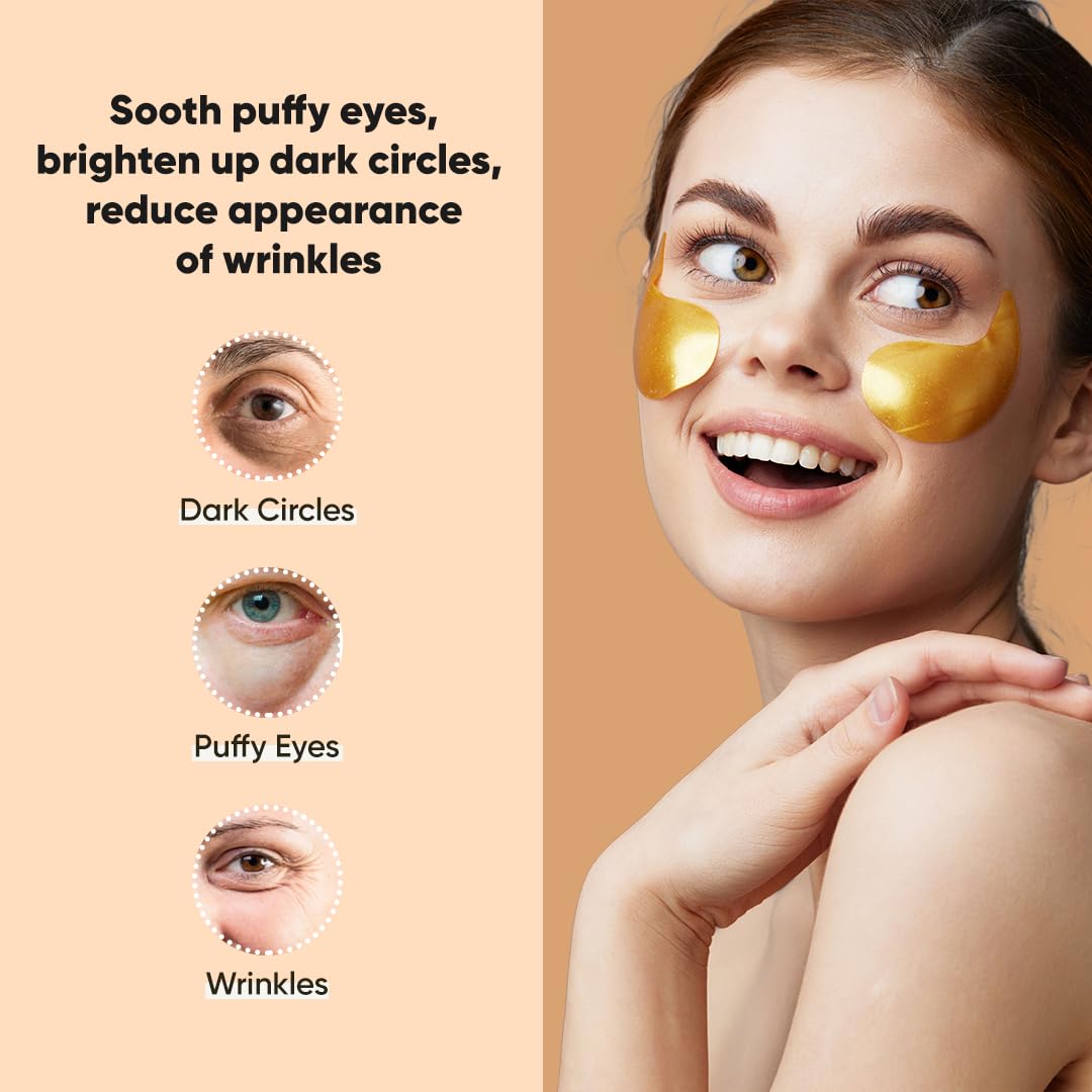 LE GUSHE Under Eye Mask & Under Eye Patches (10 Pairs) - Gold Eye Mask with Collagen & Amino Acid, Cooling Eye Care for Wrinkles, Puffy Eyes & Dark Circles, Brightening Skincare