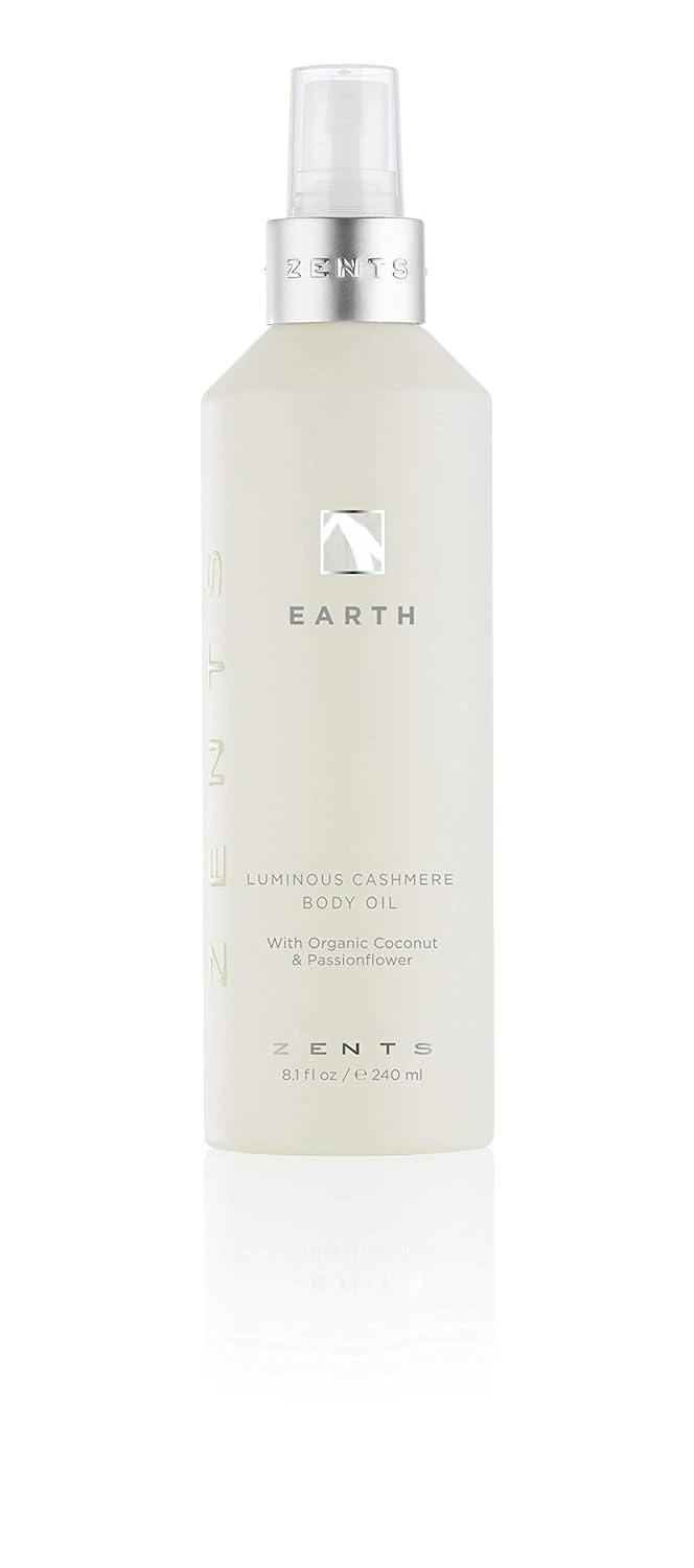 Zents Luminous Cashmere Body Oil (Earth Fragrance) | Moisturizing Body Oil with Vitamin E & Organic Coconut Oil | Softens & Smooths Skin | 8 fl oz