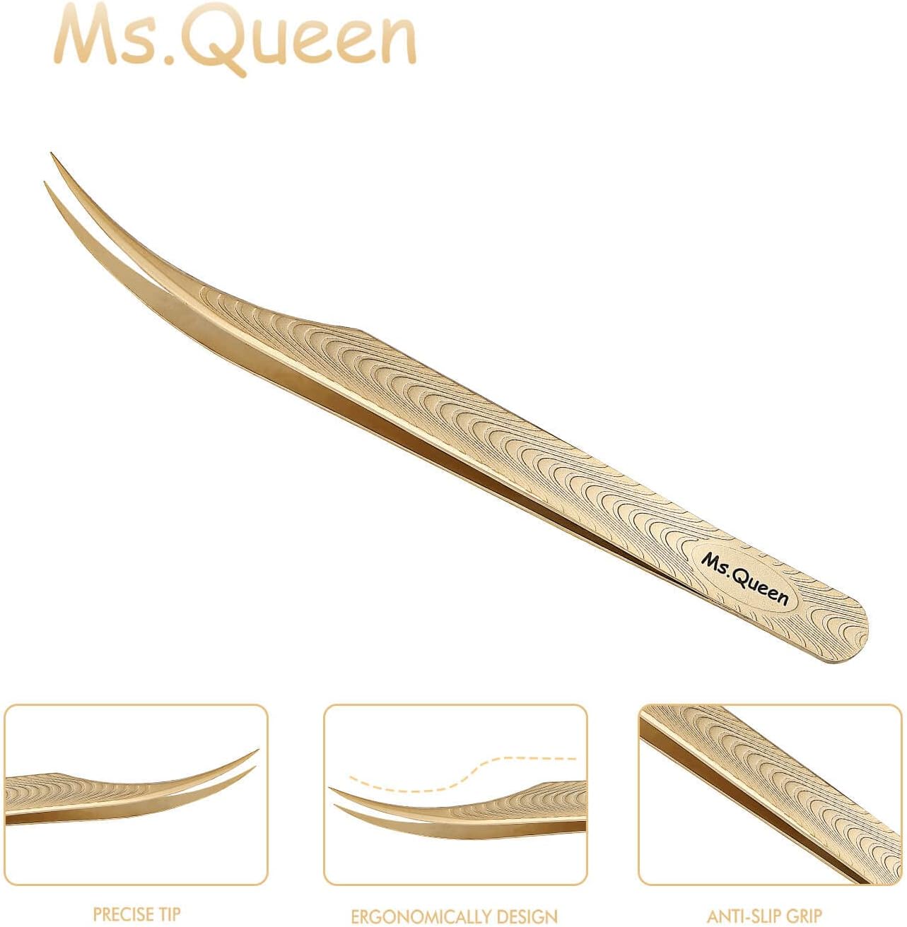 Ms.Queen Lash Extension Tweezers-Dolphin Shape Tip Isolation Tweezers for Classic Volume Eyelash Extensions