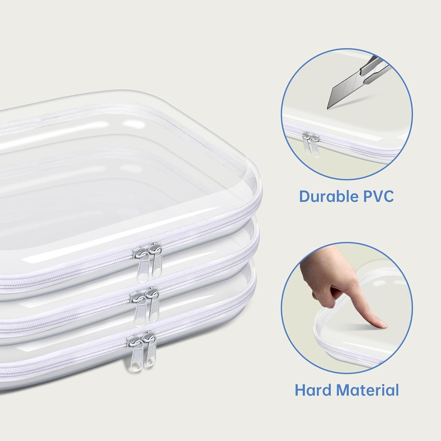 Clear Hard Plastic Zipper Case,Transparent Double Zippers Hard Pouch with 6pcs,Portable Travel Organizer Bin for Toy Storage