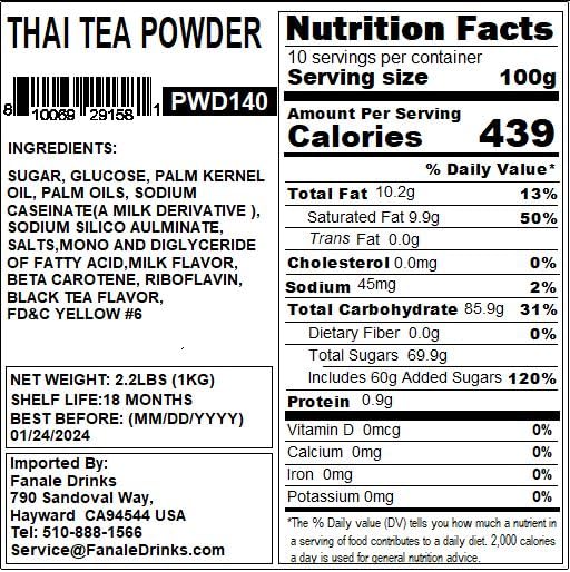Fanale Premium Thai Iced Bubble Tea Flavoring Powder | Perfect for Baking, Smoothies, Desserts and Drinks | Instant Flavoring Powder for Boba Milk Tea - 2.2 Pounds (Pack of 1)