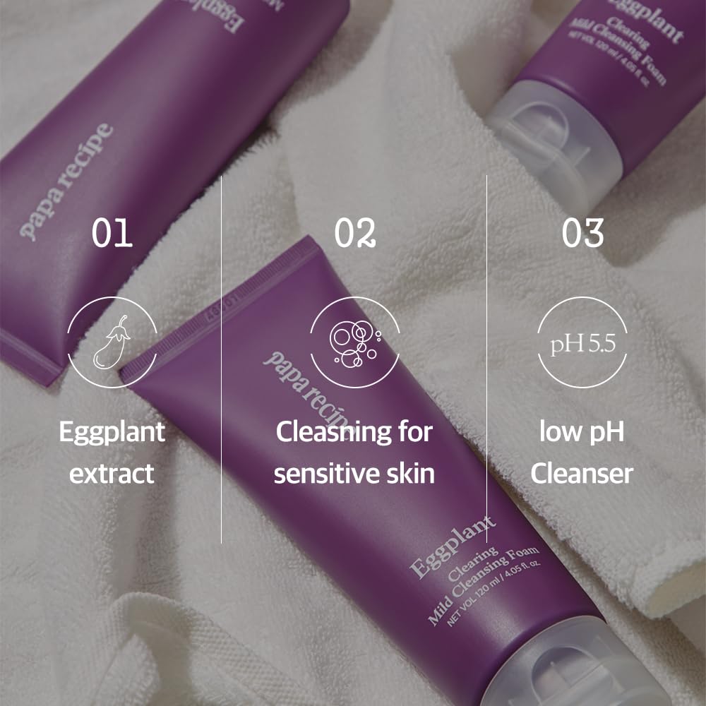 Papa Recipe Eggplant Moisturizing Cleansing Foam for Sensitive, Dehydrated, and Acne-Prone Skin