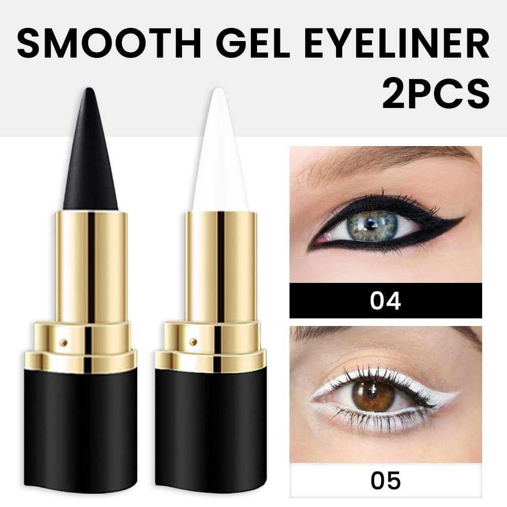 Kaely 2Pcs Black White Gel Eyeliner Pencils Set,Waterproof Eye Liner Pen,Cat Eye Stencil Cat Face Makeup,Eye Black Eyeshadow Palette Stick,Gothic Halloween Makeup,delineador de ojos contra el agua