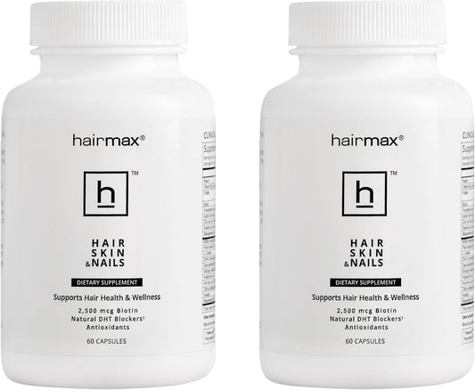 Hairmax for Hair, Skin and Nails Dietary Supplement – Hair Loss and Hair Regrowth Treatment for Women and Men. Contains 2500mcg Biotin, DHT Blocker, MSM & Antioxidants, Pack of 2 Bottles