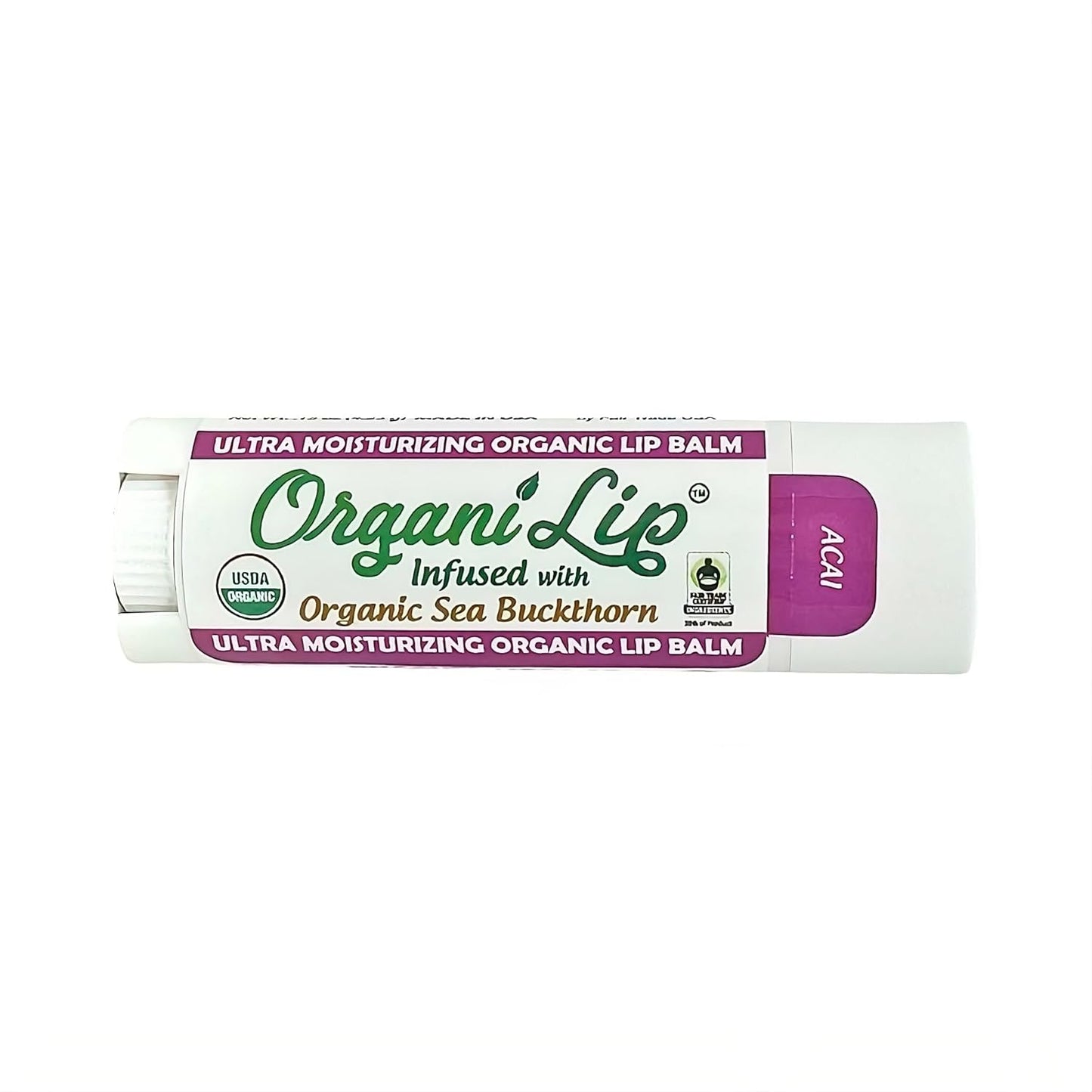 OrganiLip Organic Lip Balm, Acai Flavor, Ultra Hydrating Lip Moisturizer for Cracked or Dry Lips, Oval Shaped Tube, USDA Certified Organic, 3 Pack