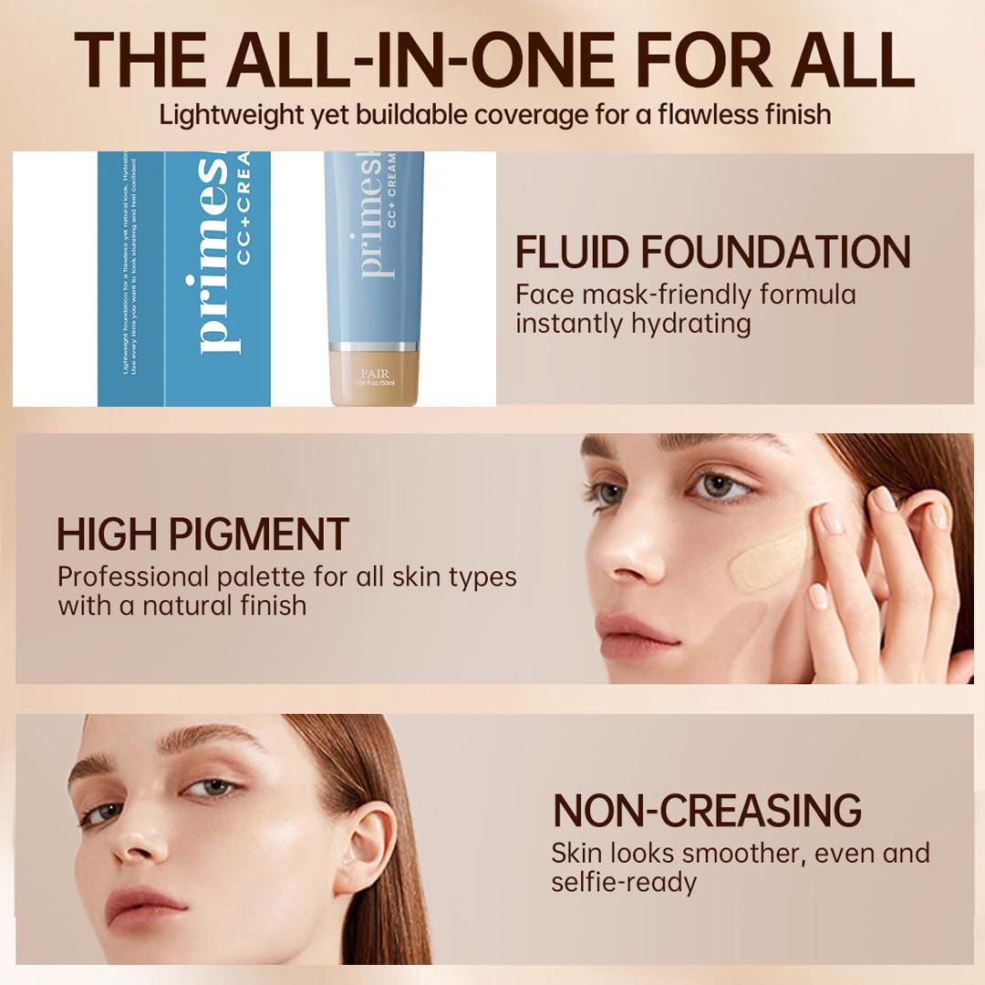 Primeskin Cc Cream for Older Women,Korean Cc Cream, Self Adjusting for Mature Skin, Satin Skin Korean 1.69 Fl Oz/50ml (FAIR)
