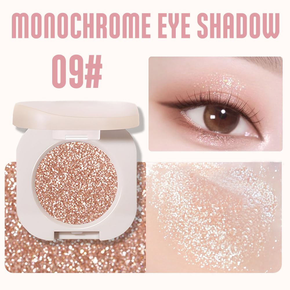 Single Nude Rose Gold Shimmer Eyeshadow,Monochrome Eye Shadow,Apply Make Up Easily,Glitter Single Eyeshadows 24 Hour Eye Makeup Longwear Waterproof