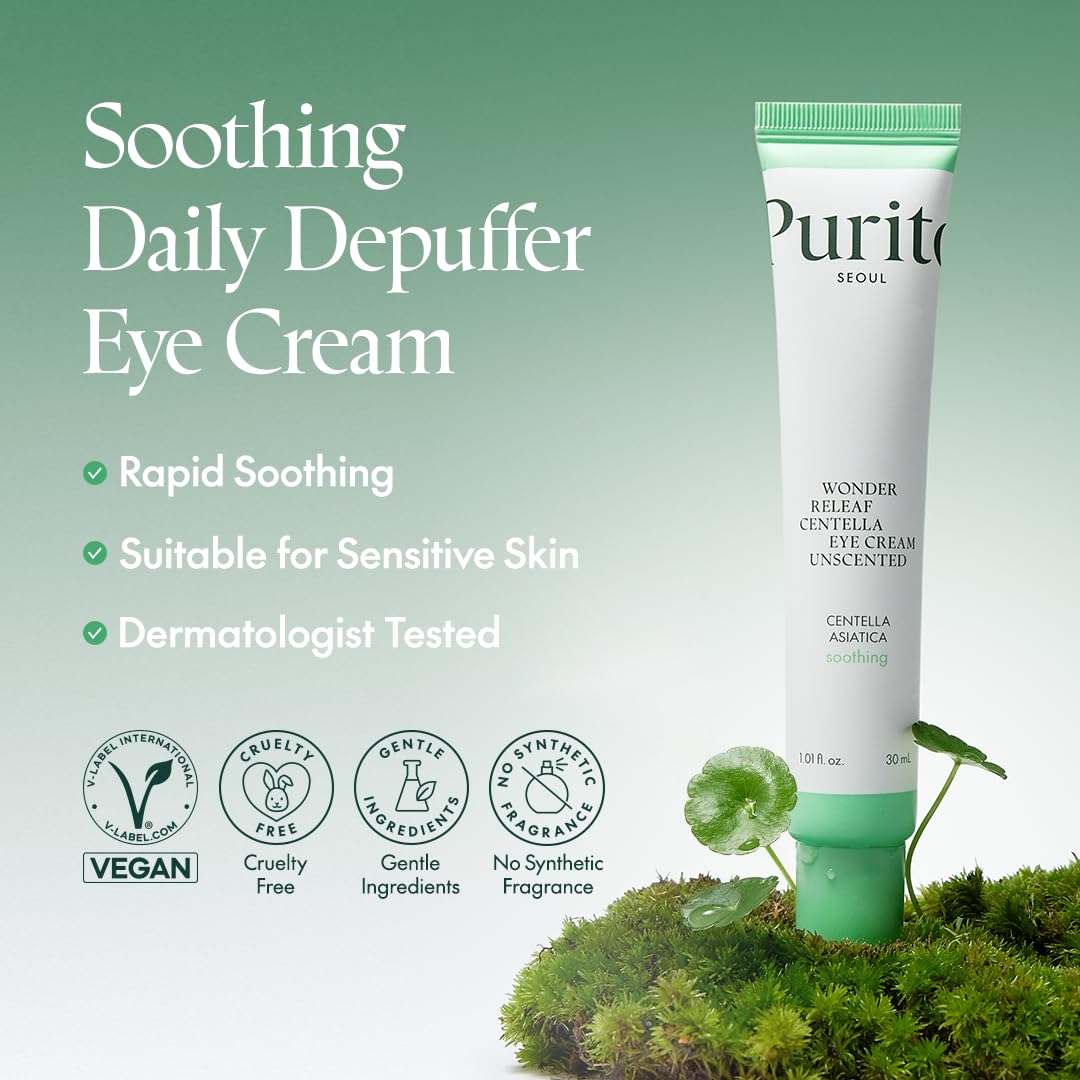 PURITO Centella Unscented Eye Cream, Korean Centella, for Sensitive Skin, Soothing, Facial Eye Cream for face, Dark Circles, Wrinkles, Puffiness, K-Beauty, Vegan & Cruelty-Free, 30ml 1fl.oz