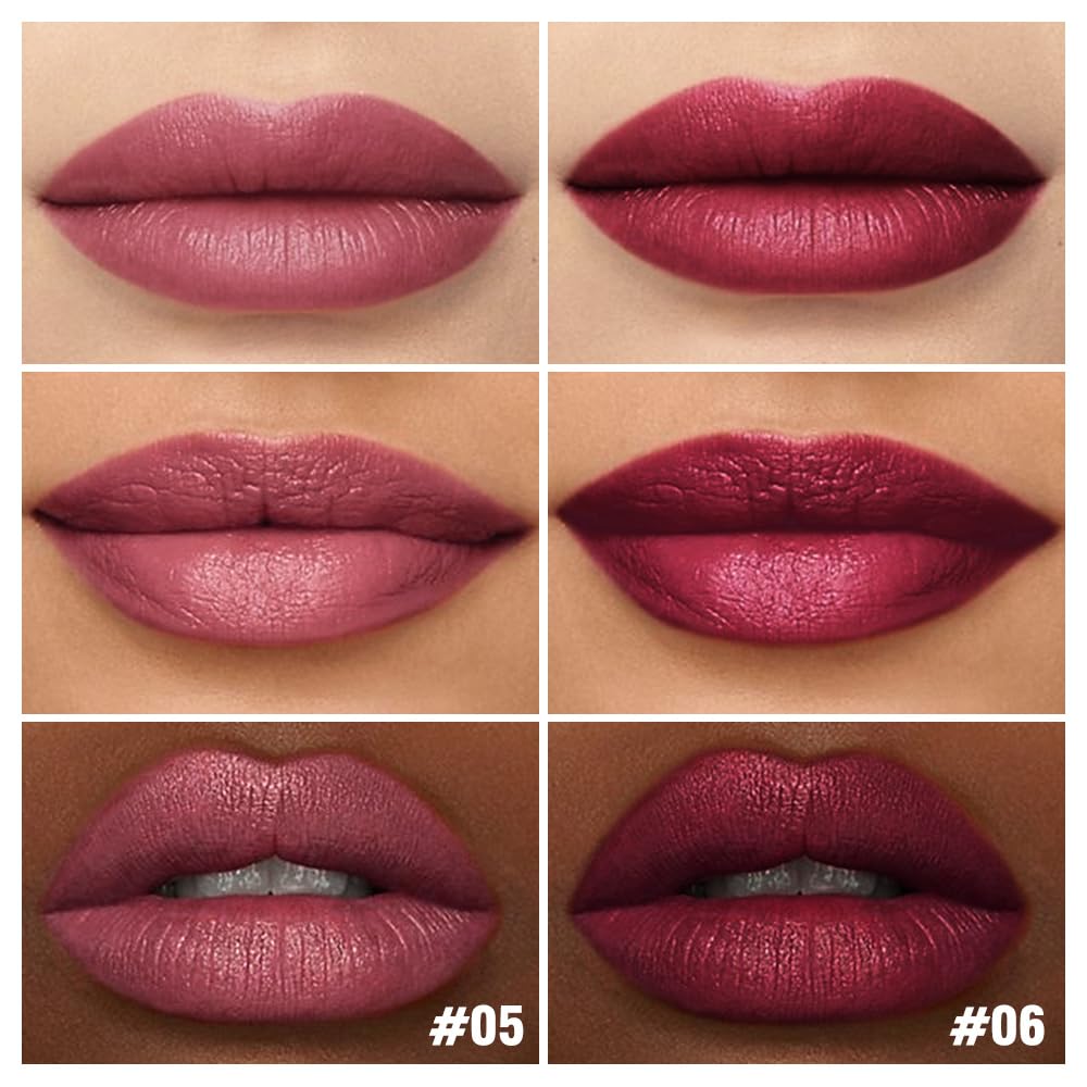 2Pcs Matte Lipstick Crayon Set for Women, Mauve Cherry Red 24 Hour Lipstick Lip Liner Pencil, Neutral Lip Stick Lipliner Long Lasting Waterproof Smudge Proof, Vegan & Cruelty-Free, 05+06