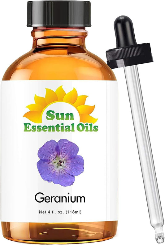 Sun Essential Oils Geranium Essential Oil – Pure Geranium Extract Aromatherapy Oil (4 Fl Oz)
