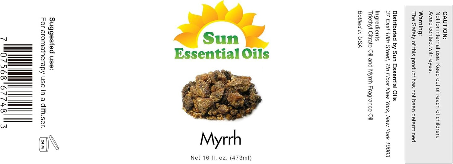 Sun Essential Oils - 16 oz Myhrr Essential Oil for Diffuser, Skin, Face, Hair & Aromatherapy Massage, Fragrance for Candle, Soap, Lotion & Shampoo Making at Home