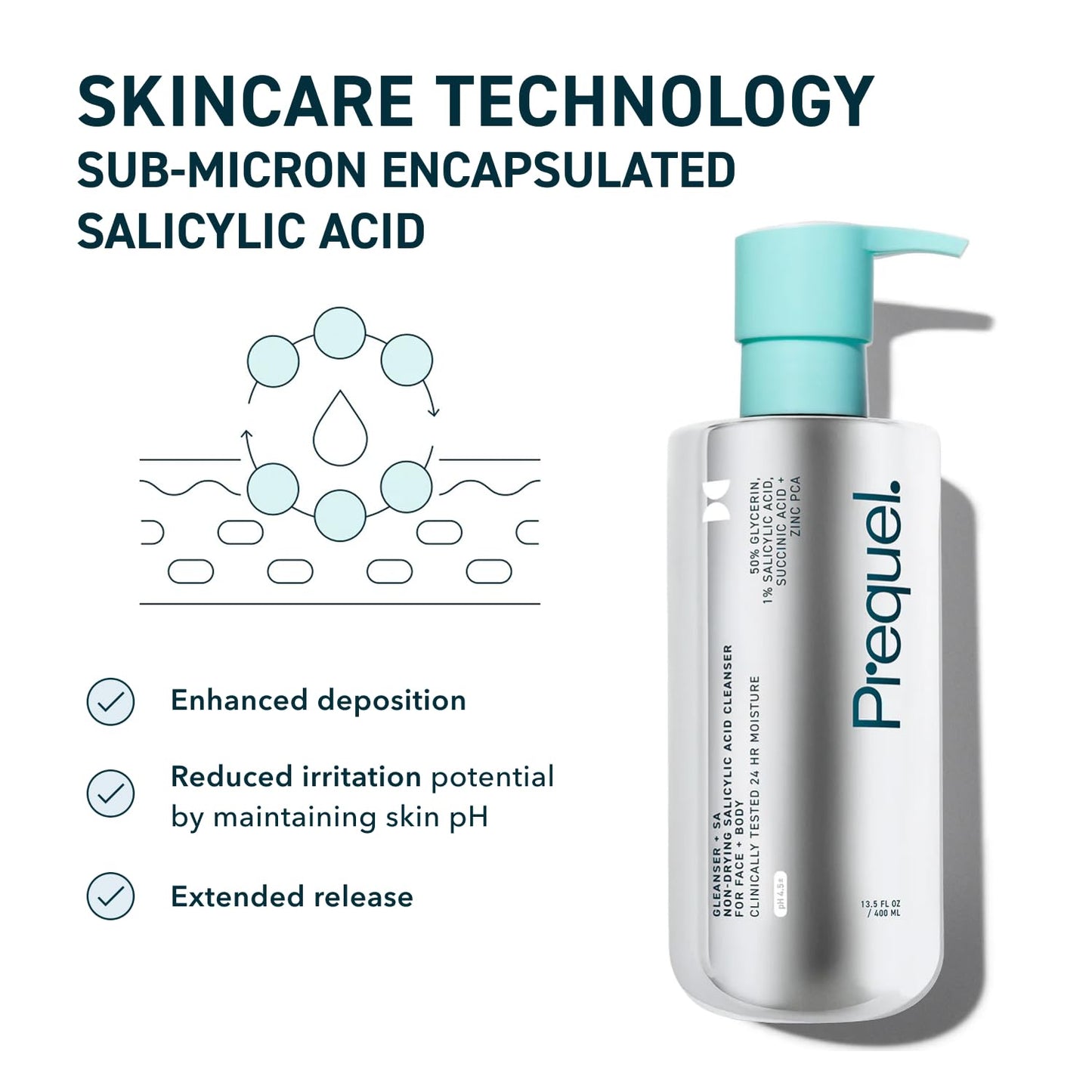 Skin Gleanser SA, Moisturizing Glycerin Face Wash,1% Salicylic Acid Face Cleanser, Unscented and Combination Skin Face Soap, 13.5 ounce (each) Pump Bottles - 6.75 fluid ounce (Pack of 2)