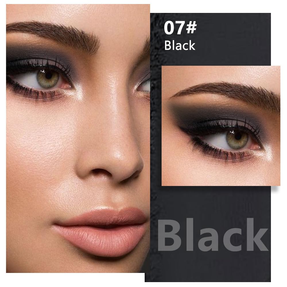 Kaely Pressed Single Eyeshadow Makeup, Black Matte Highly Pigmented Monochrome Eye Shadow Palette, Waterproof Neutral Powder Mini Eyeshadow, sombras para ojos, Lightweight Blendable, 07