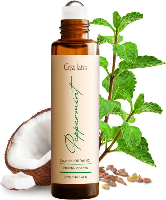 Gya Labs Peppermint Essential Oil Roll On - Natural Queasiness Soother for Pregnant Women, 100% Pure Natural Peppermint Oil Roller for Motion Relief, Head Cooling, Pregnancy Must Haves (0.34 Fl Oz)