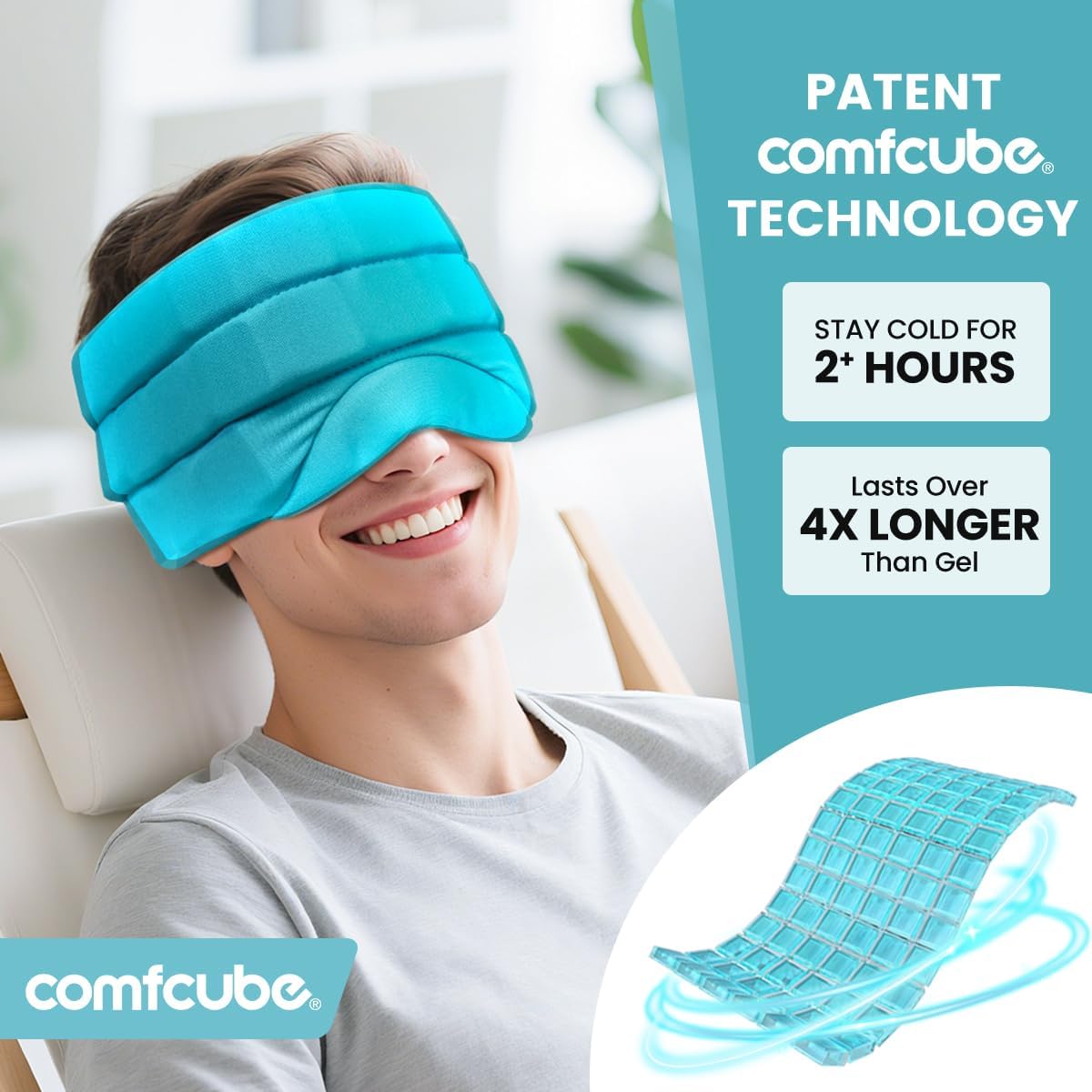 Head Ice Pack for Migraine Relief, 2 Hours Long Lasting Cold Therapy Flexible Cold Pack Head Ice Wrap Cooling Mask for Headache, Sinus Pain, Tension, Stress, Puffy Eyes