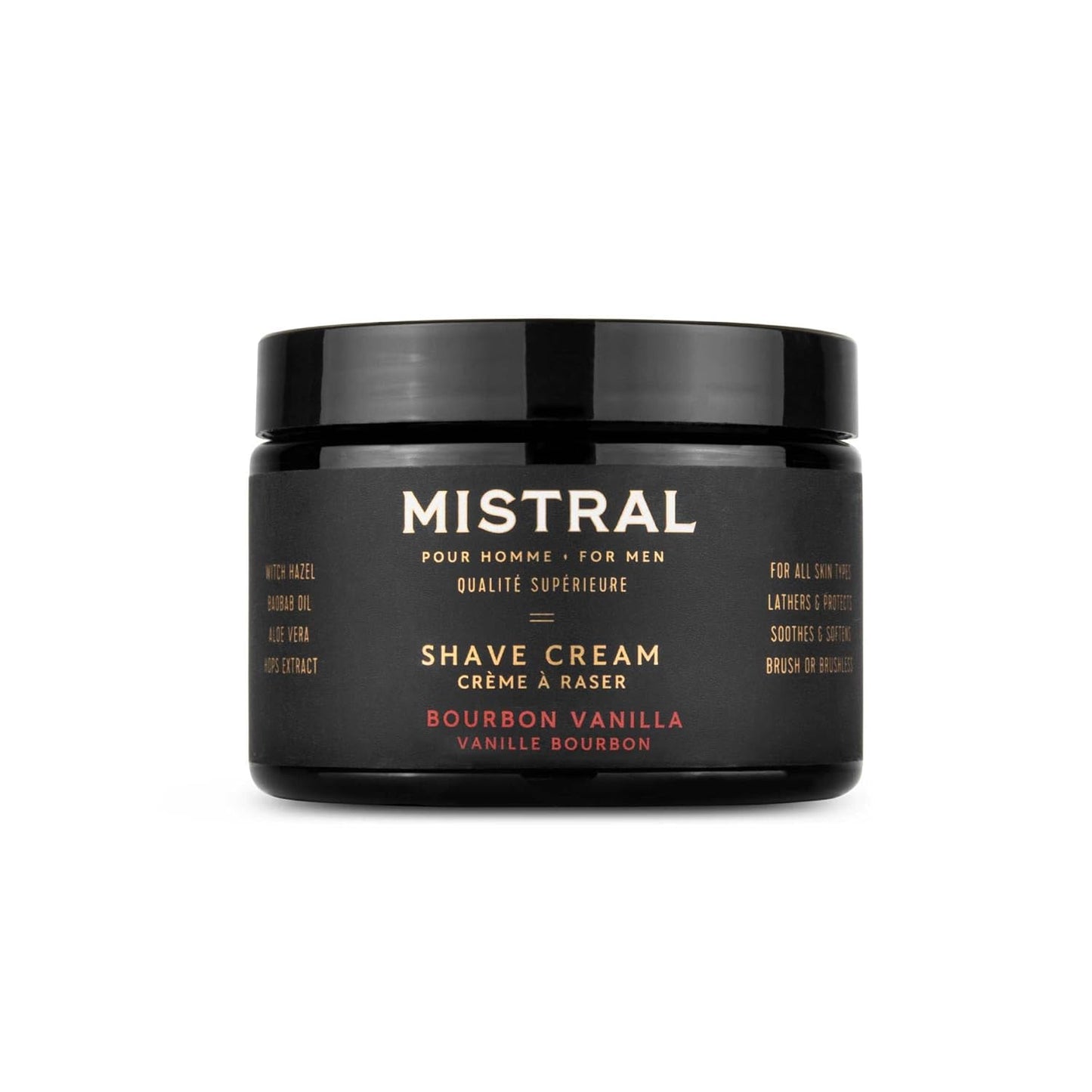 Mistral Bourbon Vanilla Shaving Cream for Men | Smooth Triple Layered Foam | Men’s Shave Cream with Organic Plant Extracts | pH-balanced, Phthalates & Paraben-Free | Made in USA. 9oz Tub