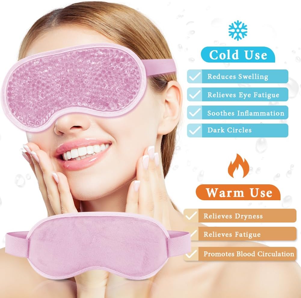 Cooling Eye Mask and Silky Sleep Mask 4 Packs for Man Women for Sleeping Frozen Ice Eye Mask Cold Warm Compress Dark Circles Puffiness Dry Eyes Gifting