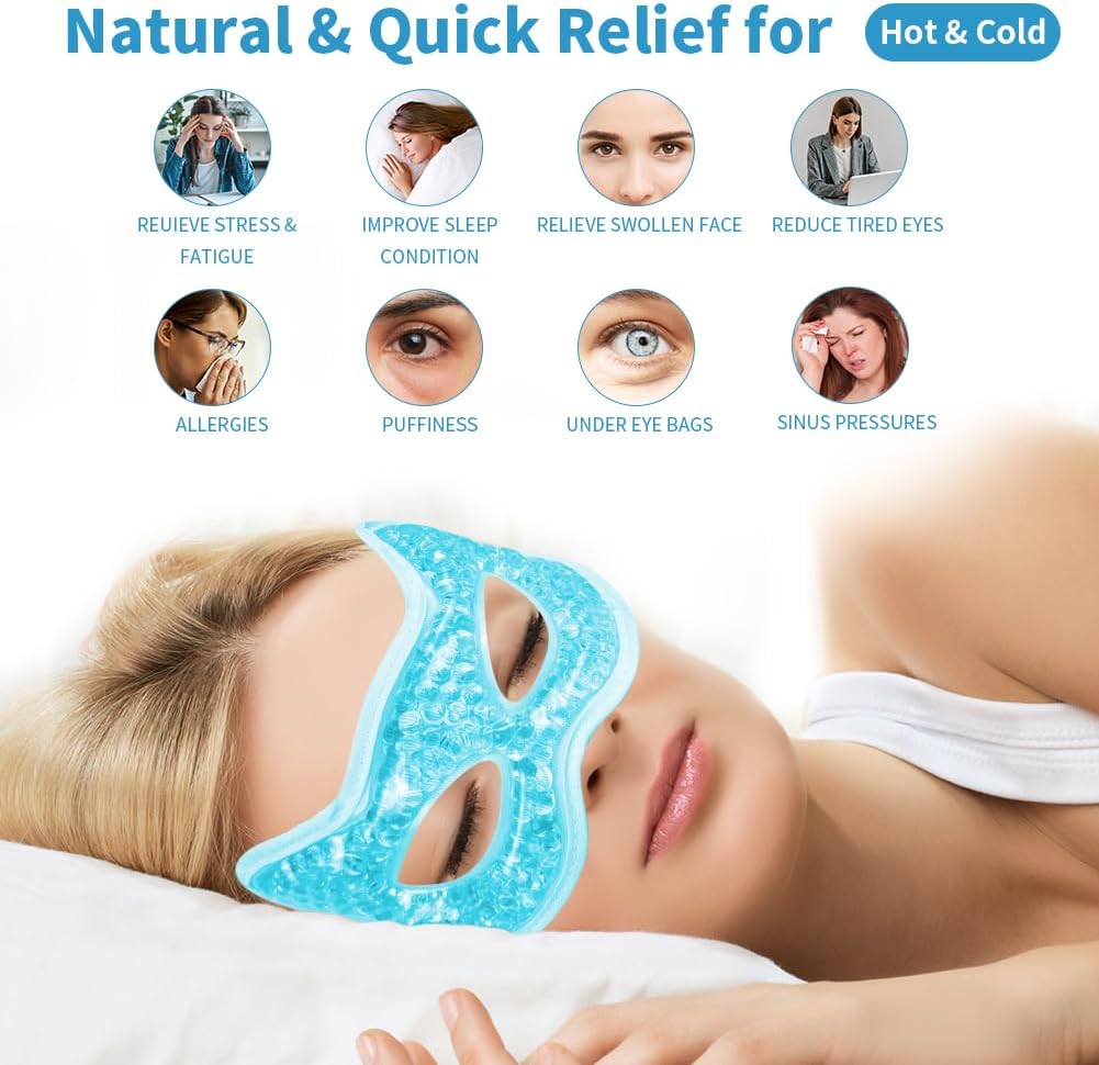 Cooling Eye Mask, Gel Eye Mask Hot Cold Use, Cold Eye Mask for Puffy Eyes, Dry Eyes, Headaches, Migraines, Sinus, Dark Circles (2 Blue)
