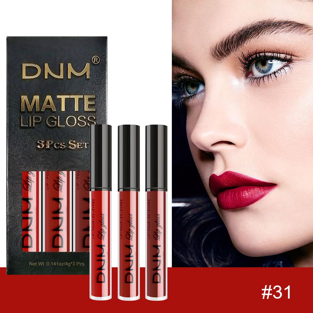 evpct 3Pcs Dark Deep Ruby Light Rose red Brown red Matte Liquid Lipstick Sets for Women 24-hour Matte+Lipstick Lipsticks Lip Stain Gloss Long Lasting 24 Smudge Waterproof