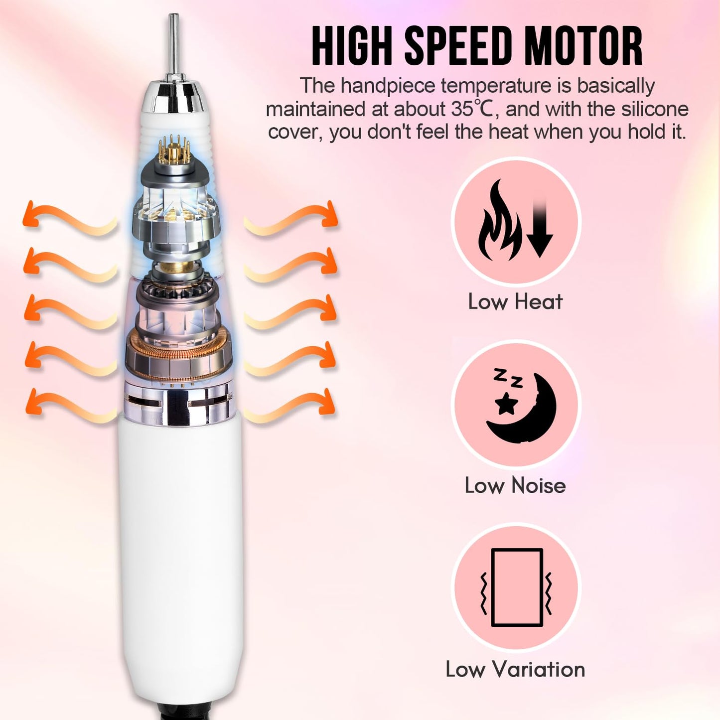 Makartt Nail Drill Professional, Rechargeable Nail E File 30000RPM Electric Nail Drill, Malory Pink Portable Gel Nail Remover Machine with Nail Drill Bits & Sanding Bands for Manicure Salon Home Use