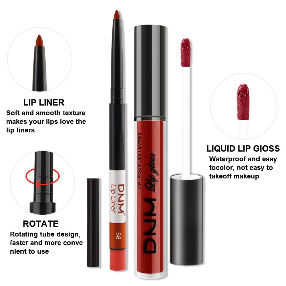 evpct 2Pcs Ruby Red Matte Lip Liner and Lipstick Combo Set for Women, Ruby Red Lip Combo Set Liquid Lips Stick Gloss and Lipliner Stains Set Long Lasting Waterproof, Lips Makeup 24 Hours originales
