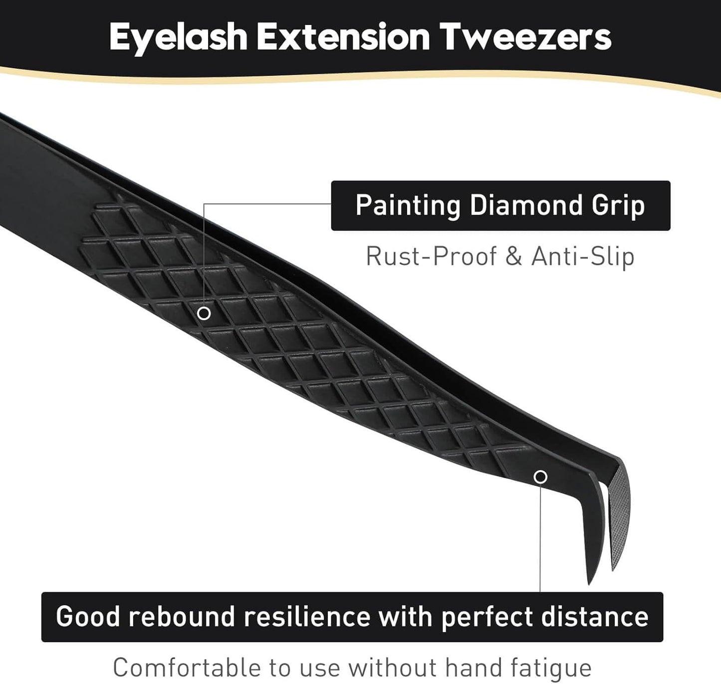 Ms.Queen Tweezers for Eyelash Extensions, Professional Microfiber Tip Boot Tweezers for Mega Volume Lash Extensions,Black