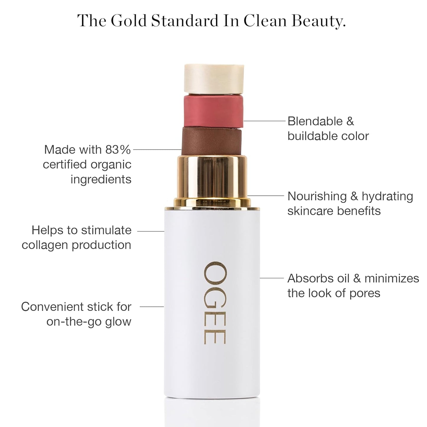 Ogee Face Stick Radiant Collection Trio - Contour Stick Makeup Collection - Certified Organic Contour Palette - Includes Bronzer Stick, Blush Stick & Highlighter Stick