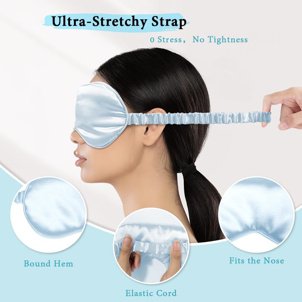 Cooling Eye Mask and Silky Sleep Mask 4 Packs for Man Women for Sleeping Frozen Ice Eye Mask Cold Warm Compress Dark Circles Puffiness Dry Eyes Gifting