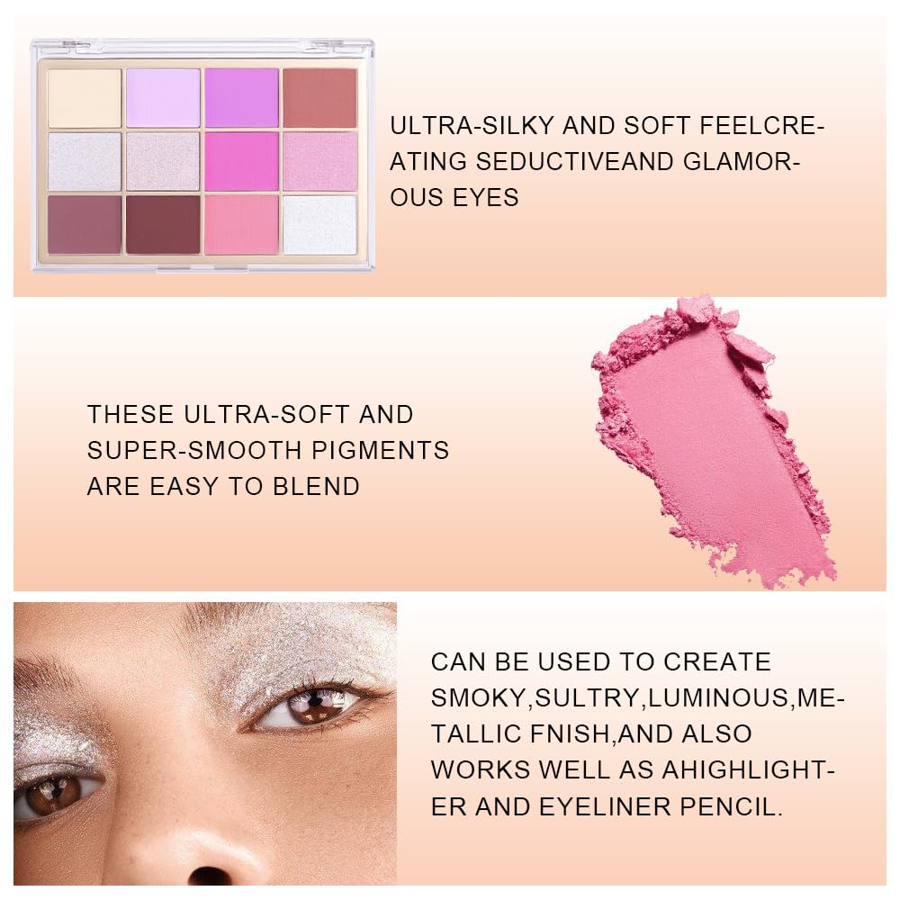 Silver Purple Mauve Eyeshadow Palette,Natural Neutral Warm Cream Light Colors Eyeshadow Palette,Eye Shadow Palette Long Lasting Naturing-Looking Make Up Pallets for Women,Vegan