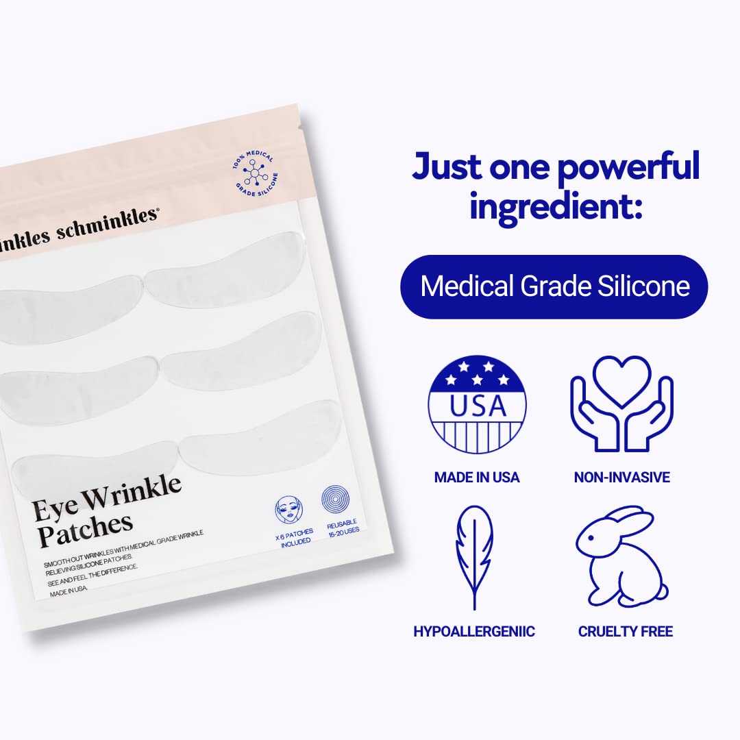 Wrinkles Schminkles Under Eye Wrinkle Patches | Smooth Eye Wrinkles, Crows Feet & Dark Circles Overnight | 6 Pairs Reusable Medical Grade Silicone Patches