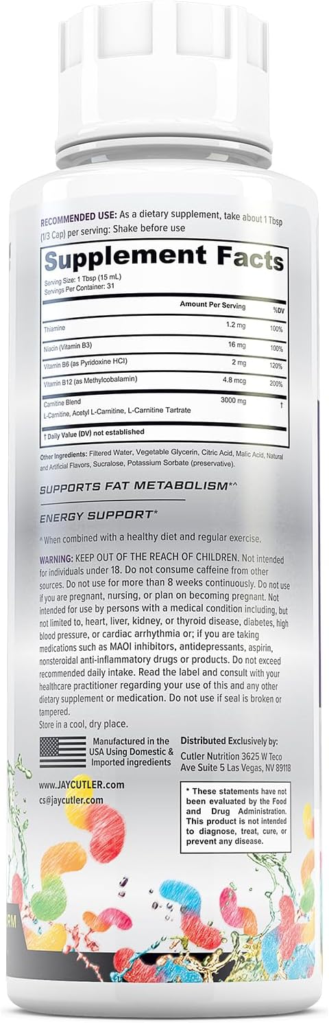 Cutler Nutrition Liquid L-Carnitine Supplement with Acetyl L-Carnitine & L-Carnitine Tartrate Forms - Pre Workout Formula for Optimal Absorption, Energy & Muscle Support