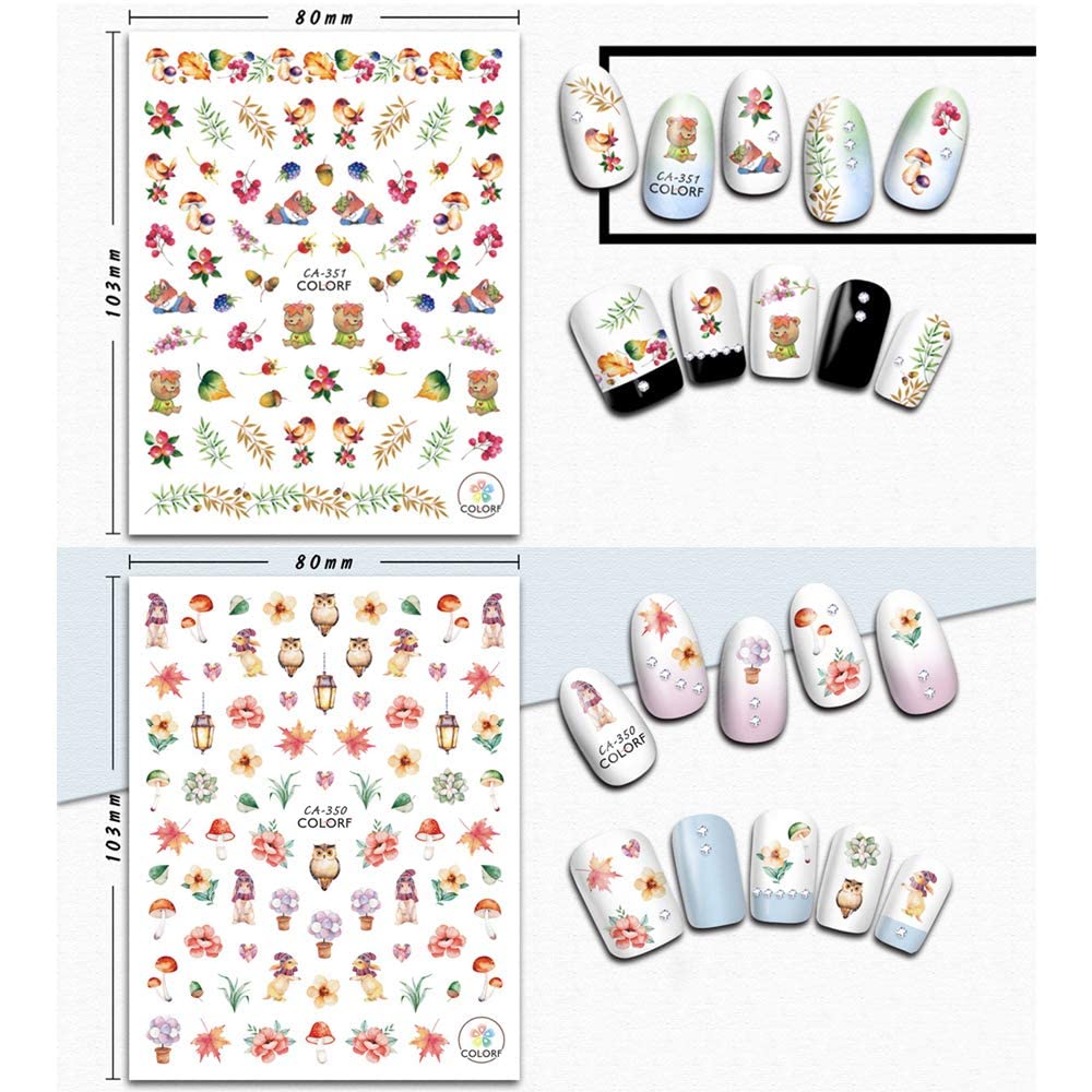 Kalolary Autumn Fall Nail Art Stickers Decals Maple Leaves Decals 3D Nail Stickers Harvest Pumpkin Maple Leaves Sunflower Squirrel for Women Girls Kids DIY Nail Design-12 Sheets