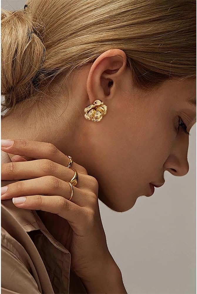 CLASSYZINT Gold/White/Red/Black Flower Stud Earrings For Women