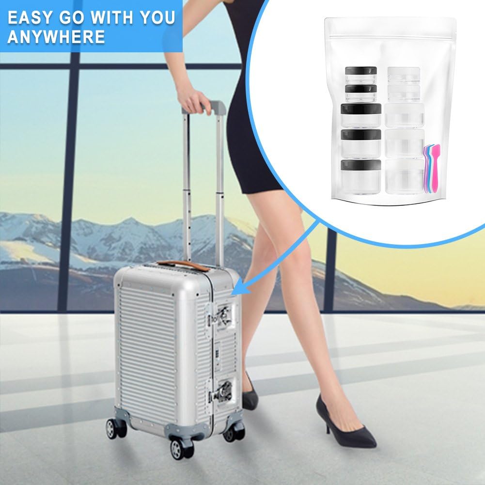 Accmor 20 Pieces Empty Clear Plastic Sample Containers with Lids 3/5/ 10/15/ 20 Gram Size Cosmetic Jars with 5 Pieces Mini Spatulas(random color)