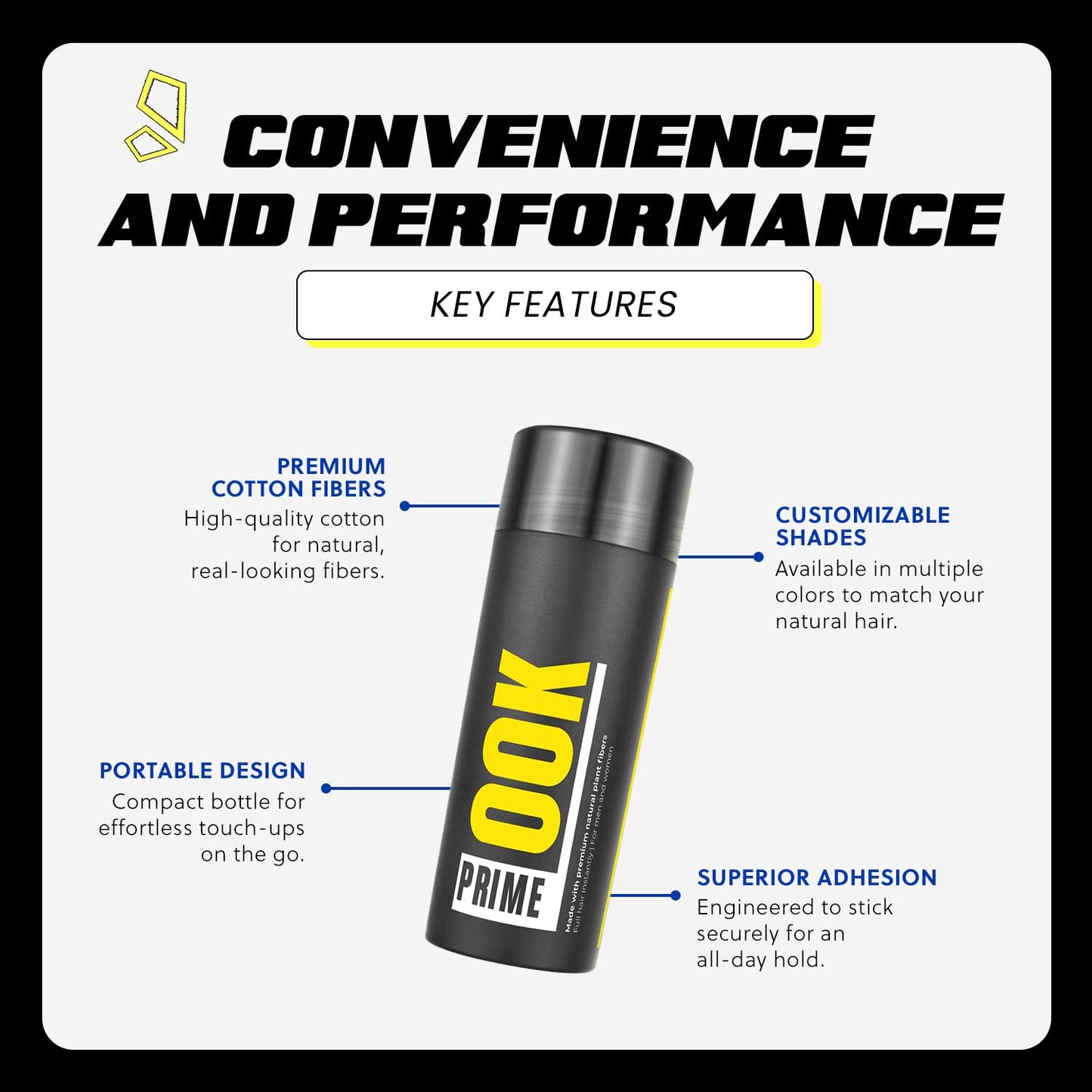 PrimeLook Hair Building Fibers, Luxurious Building Fibers for Thinning Hair, Superior Formula for Men & Women, Instant Volume, Matches Colors (27.5g, Grey)