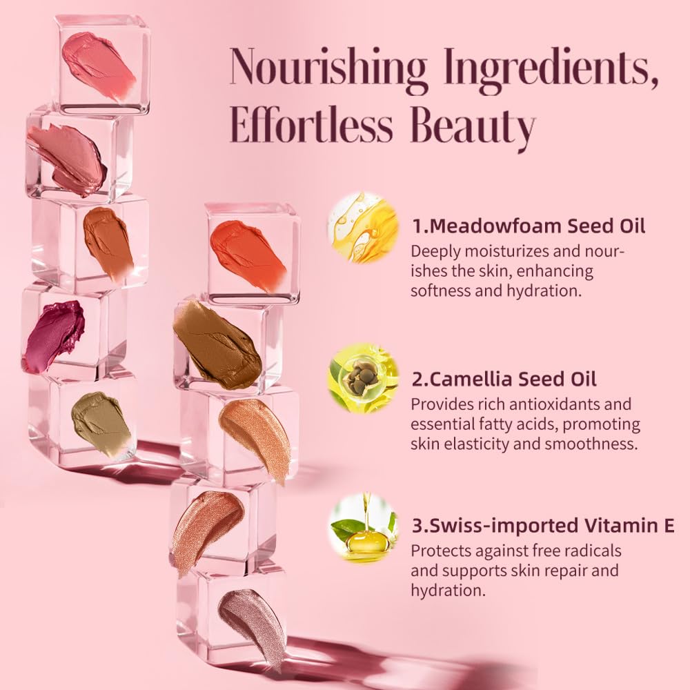 Multi-Use Waterproof Makeup Cream Blush Stick with Brush, Unidollss 3-in-1 Buildable Blush Stick for Cheeks, Eyes, and Lips, All day wear, Easy Application (06 BONFIRE)