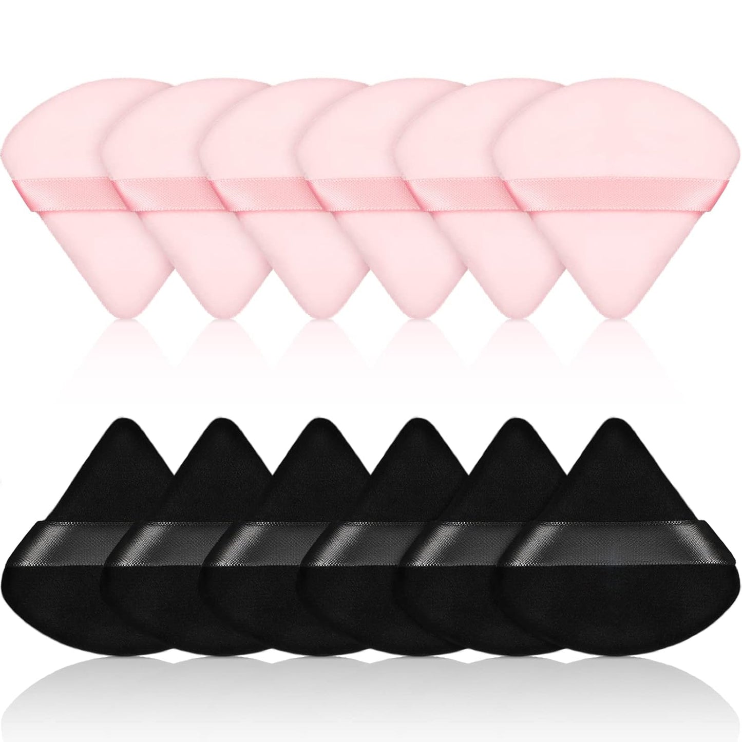 Maitys 12 Pieces Powder Puff Triangle Face Makeup Cosmetic for Loose Powder Soft Body Washable Reusable Foundation Sponge Mineral Wet Dry Makeup Tool for Women(Small,Black, Pink)
