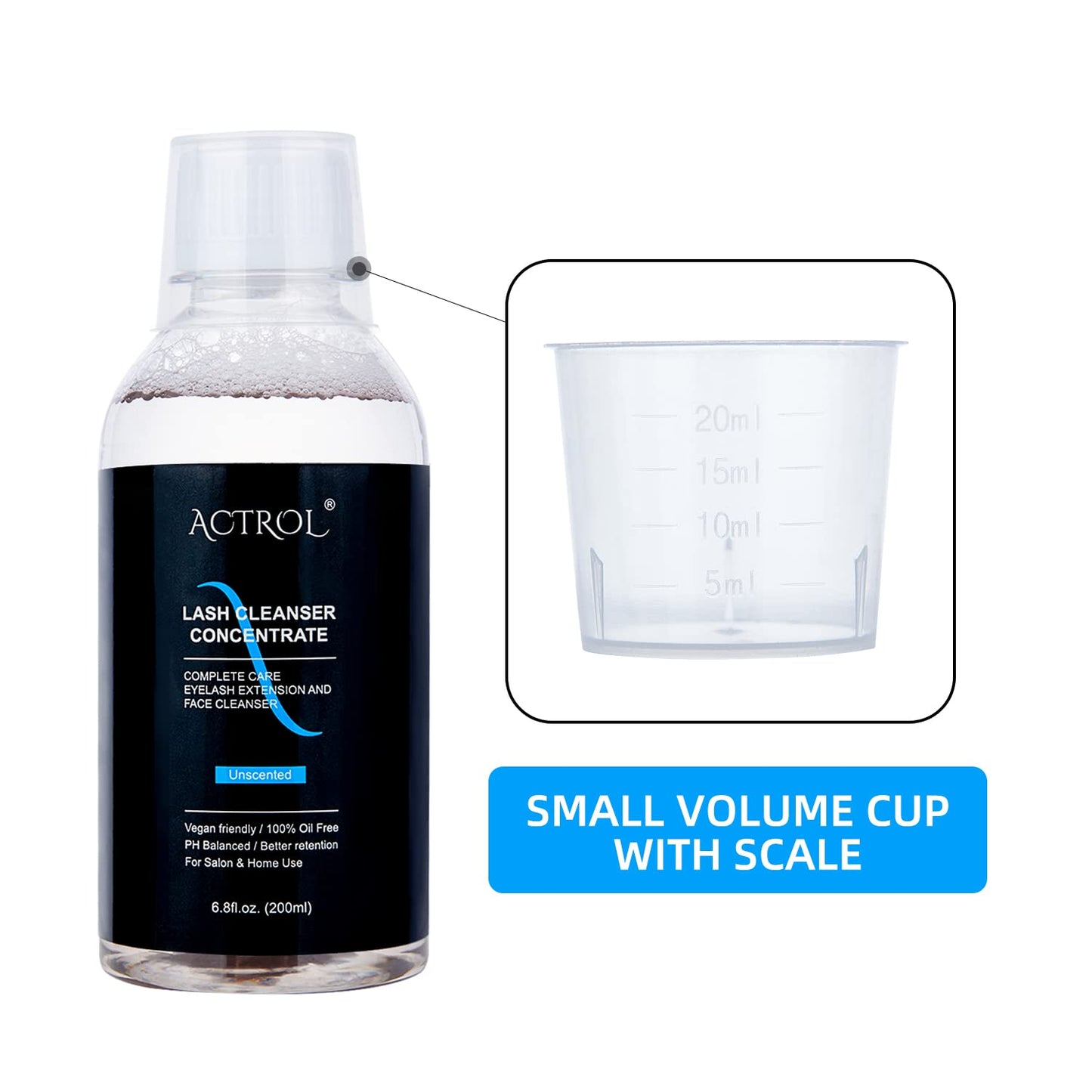 Eyelash Cleanser Concentrate 200ml Unscented Professional Lash Shampoo Foaming Cleanser Lash Wash Concentrate for Extensions Lashes with Salon Home Care-Makes 40 Bottles