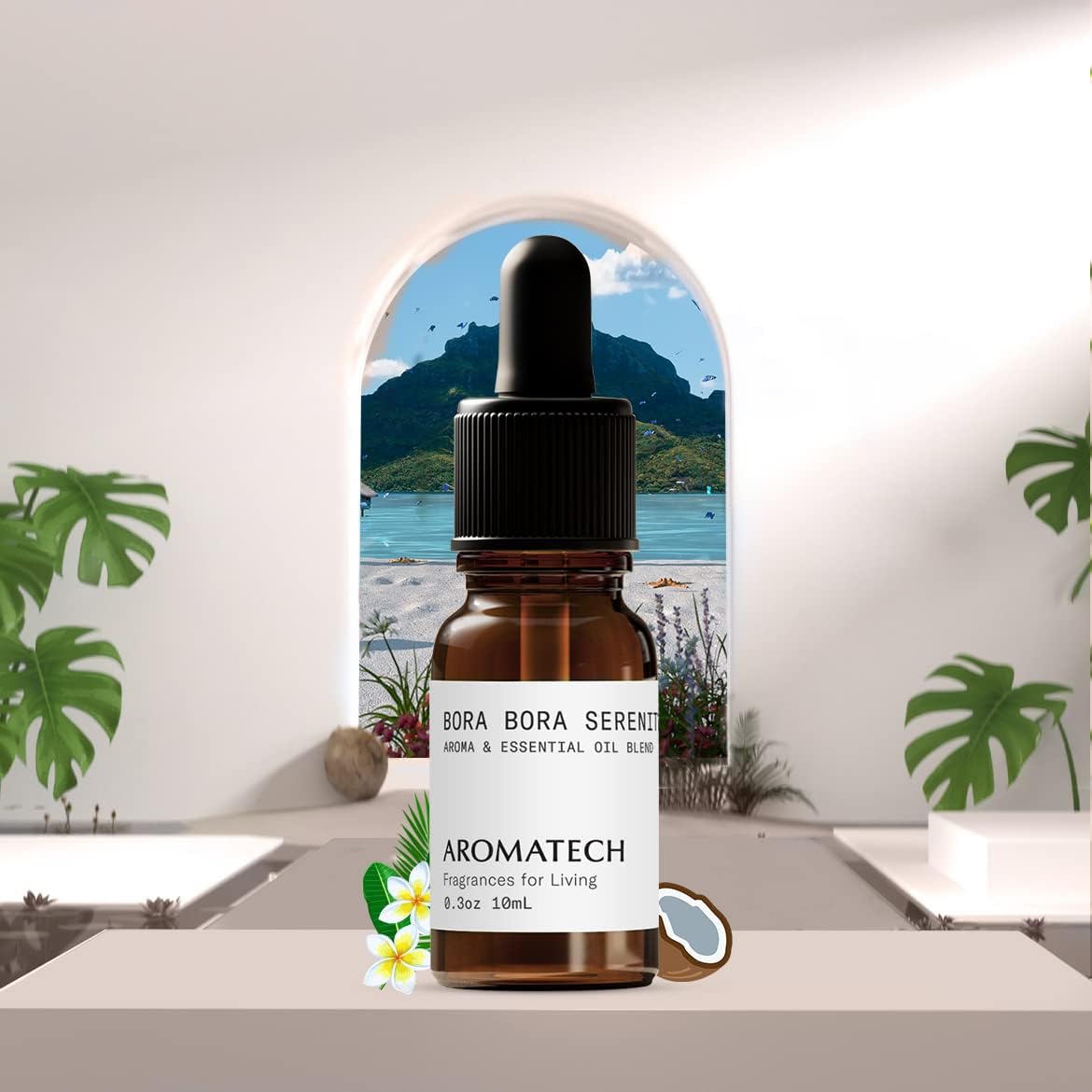 AromaTech Bora Bora Serenity Aroma Essential Oil Blend: Luxury Hotel Inspired Aromatherapy with Tropical Fruit, Frangipani & Coconut for Ultrasonic Diffusers & Nebulizers - 0.3 fl oz, 10 mL
