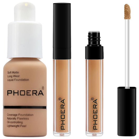 PHOERA Foundation Full Coverage,PHOERA Concealer Lightweight Full Coverage,PHOERA Makeup Long Lasting Wrinkles Matte Natural Finish for a Flawless Complexion (105 Sand+105#BISCUIT)