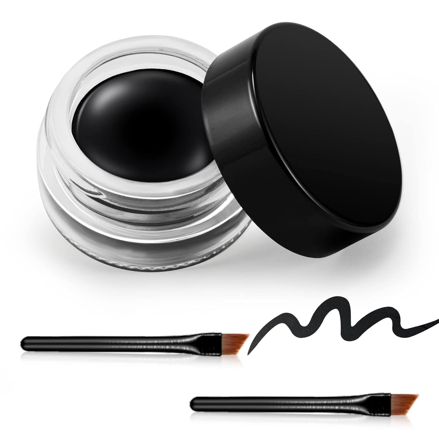 Erinde Black Gel Eyeliner, Waterproof Cream Eyeliner Gel Pot, High-Intensity Pigments Long Lasting Smudge Proof Eye Liner Eyebrow Makeup, Waterline Matte Eye Liner with 2PCS Brushes, 02 Balck