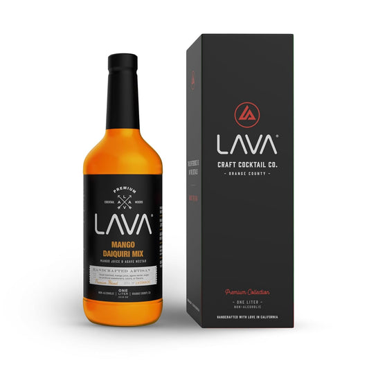 LAVA Premium Mango Daiquiri Mixer Made with Real Mango Juice, Cane Sugar, Agave Nectar. No Artificial Sweeteners, Flavors, or Colors. Gluten Free, Vegan, Non-GMO. 1-liter (33.8oz) Glass Bottle